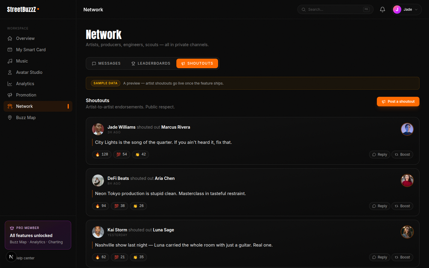Shoutouts feed