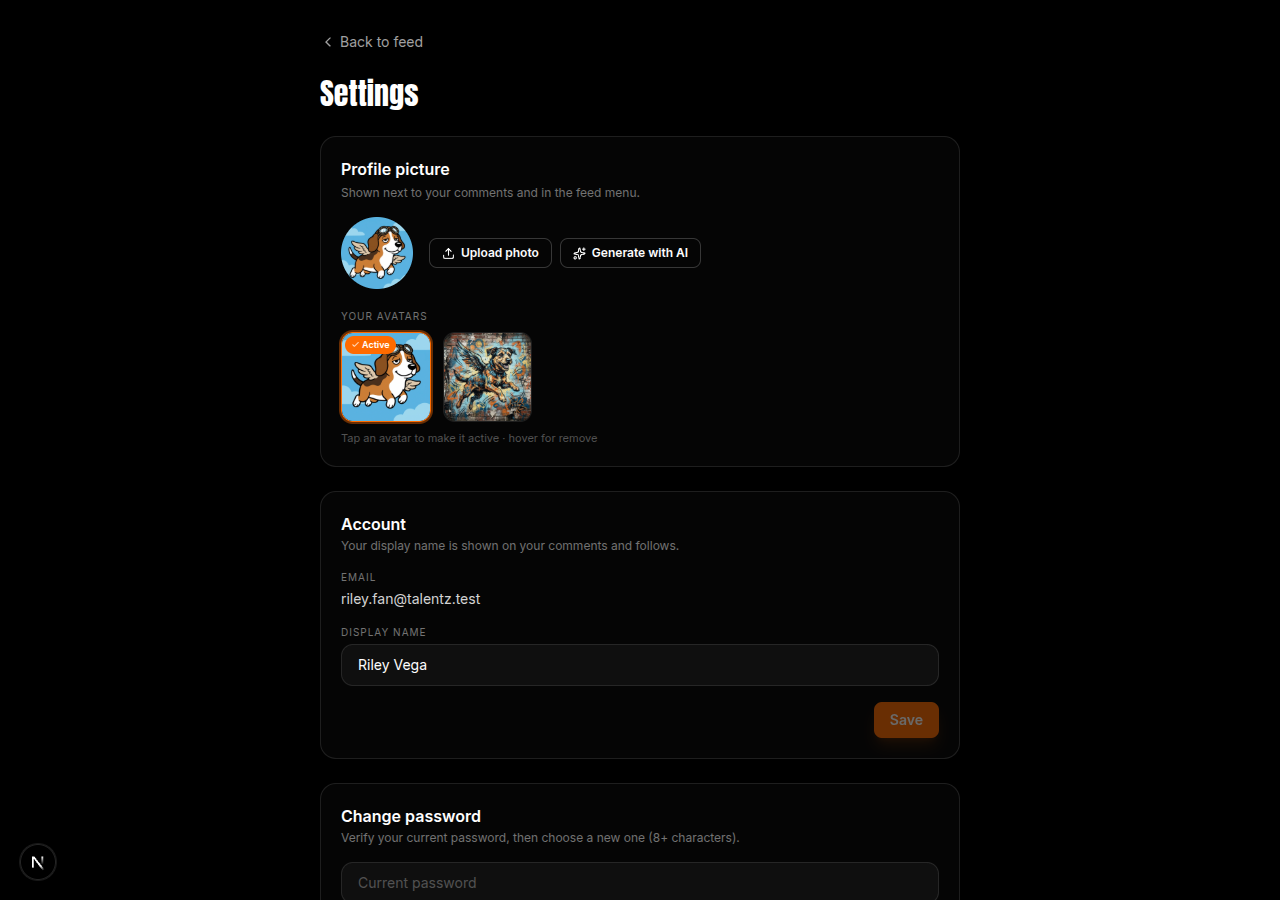 Fan settings page